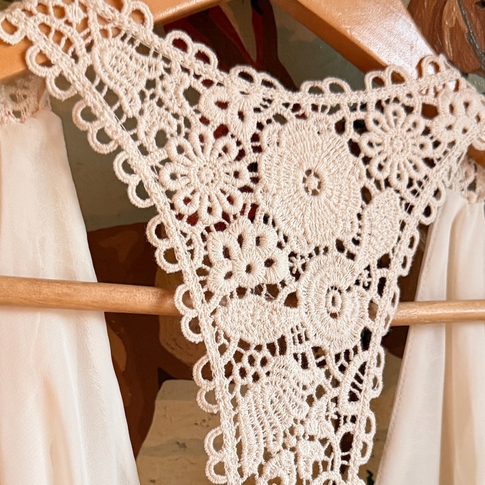 Flowy White Halter Maxi Dress Lace Back Beach Boho Romantic Bride Zara NWT M-L - Picture 8 of 13